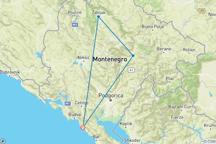 Map of Montenegro Coast and National Parks - Guided Private Tour