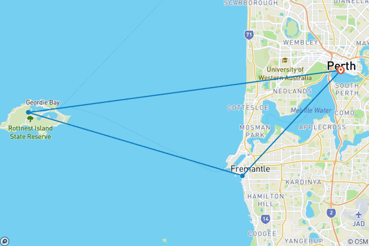 Karte von Perth und Fremantle Stadtrundfahrt (inkl. Rottnest Island und Swan River Cruise)