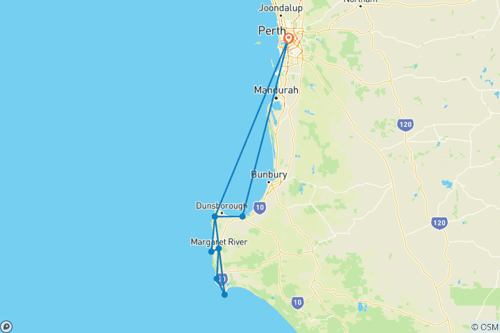 Map of Margaret River Getaway Tour