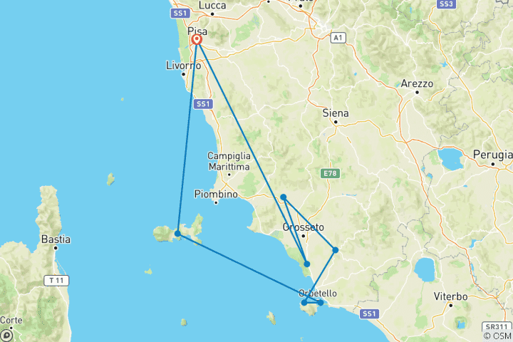 Carte du circuit Circuit guidé en Toscane | Italie : Points forts du sud de la Toscane et de l'île d'Elbe | 8 jours