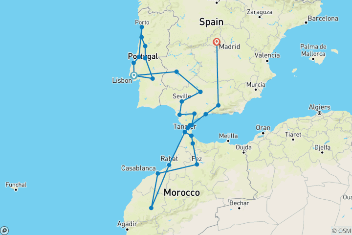 Carte du circuit Points forts de l'Ibérie et du Maroc - 22 jours