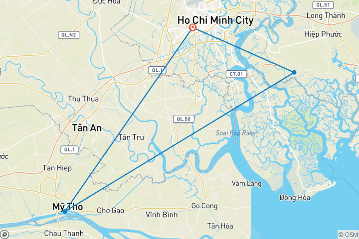 Kaart van Ho Chi Minh: Hele dag Cu Chi Tunnels en Mekong Delta Tour