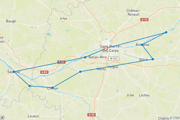 Carte du circuit Circuit de la Loire avec guide-Ebiketour | France : Magnifiques châteaux français | 8 jours