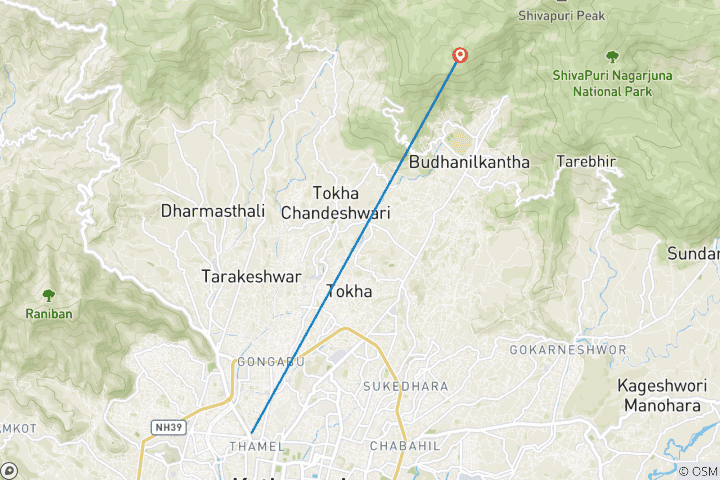Kaart van Dagtocht naar Tokha en Budhanilkantha