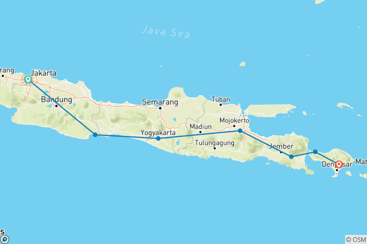 Map of Jakarta to Ubud (including Seloliman Nature Reserve)