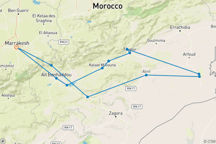 Karte von 3 Tage von Marrakesch nach Merzouga: Wüste Sahara und Hoher Atlas