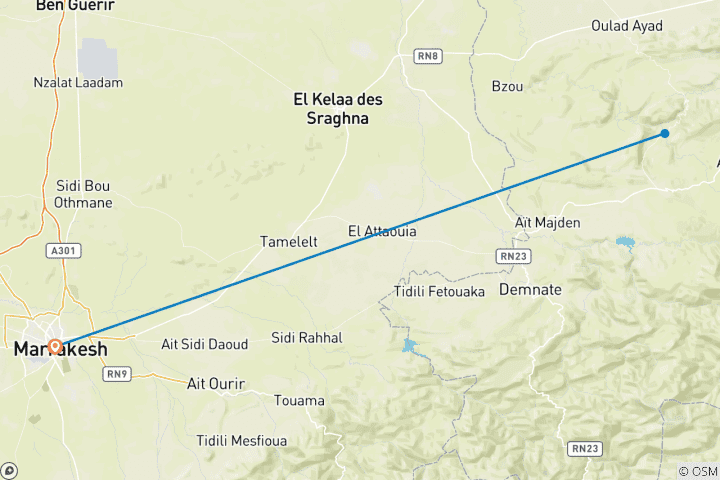 Carte du circuit Excursion privée de 1 jour aux cascades d'Ouzoud Maroc
