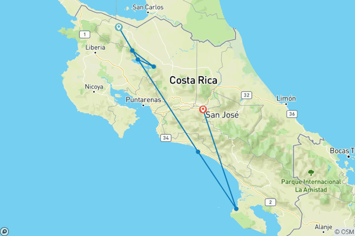 Carte du circuit Les points forts du Costa Rica