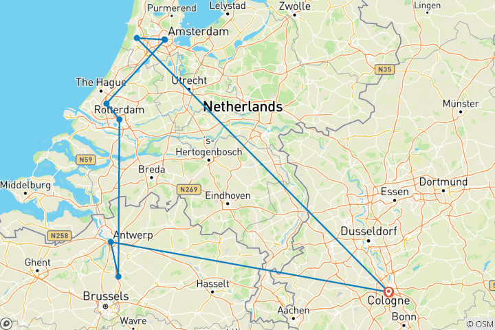 Karte von Niederlande, Belgien geführte Rad Rhein Holland & Flandern 8 Tage