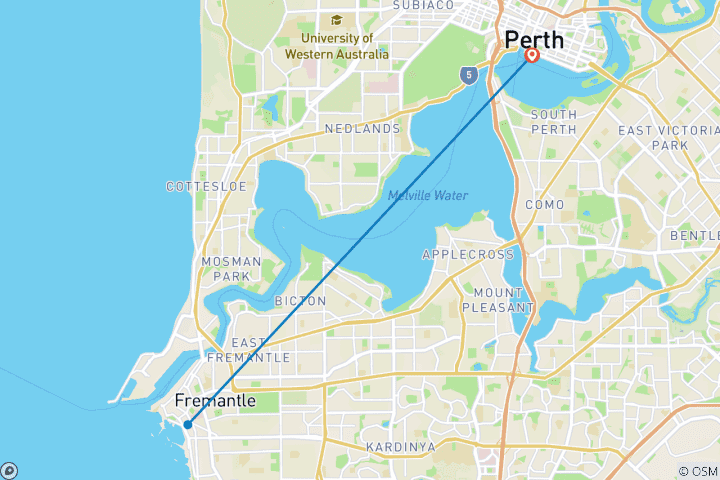 Map of City Tour Perth & Fremantle & Swan River