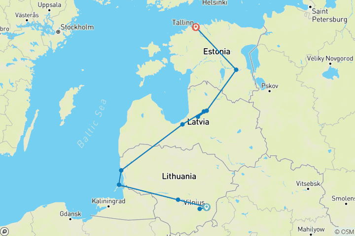 Mapa de Excursión combinada Estados Bálticos Atmosféricos - Excursión en coche