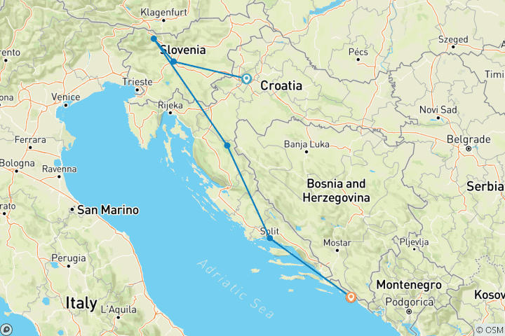 Map of Jewels of Croatia and Slovenia 2025 - from Zagreb