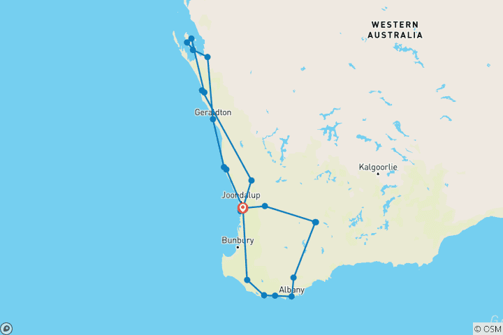 Mapa de Lo más destacado de Australia Occidental: Paquete Outback Coast & Wave Rock