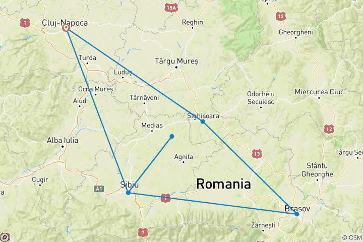 Map of Culture and Activity Tour Romania - Guided Private Tour