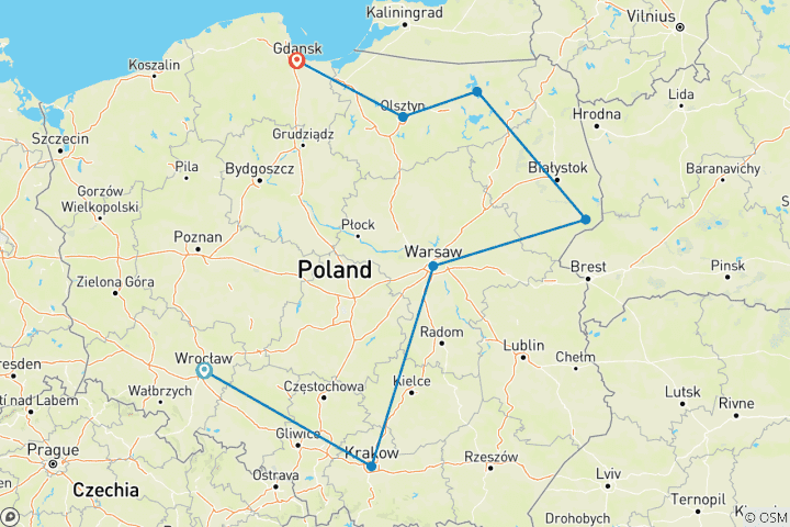 Kaart van Polen - De uitgebreide route - Autoroute