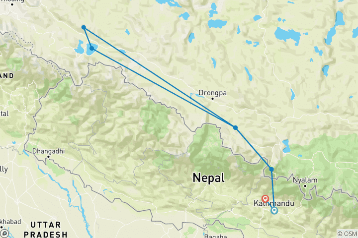 Map of Kailash Mansarovar Yatra from Nepal