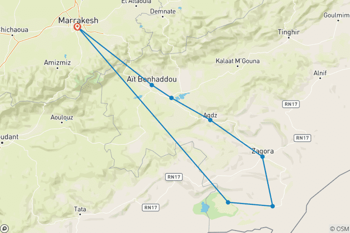 Map of 3 Days To Sahara Desert Of Erg Chigaga Tour From Marrakech