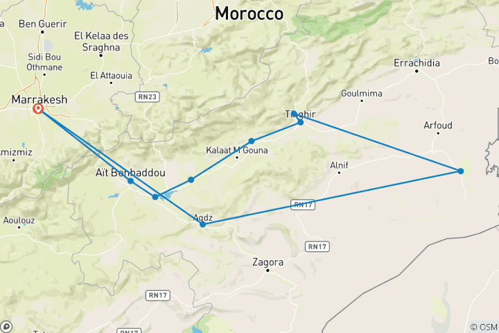 Map of New Year’s Eve in Morocco: Private Luxury Sahara Desert Experience from Marrakech