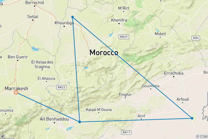 Karte von 4 Tage Silvester in der marokkanischen Wüste Sahara von Marrakesch aus