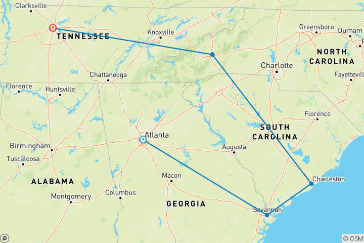 Map of Georgia History Trail to Nashville 