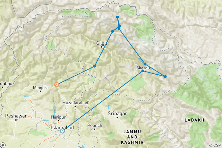 Carte du circuit Visite de Skardu et de la vallée de Hunza