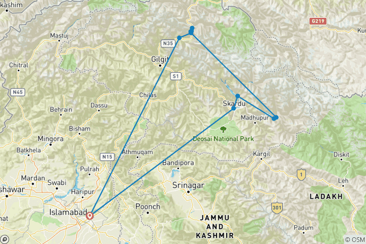 Map of Skardu and Hunza Valley Tour