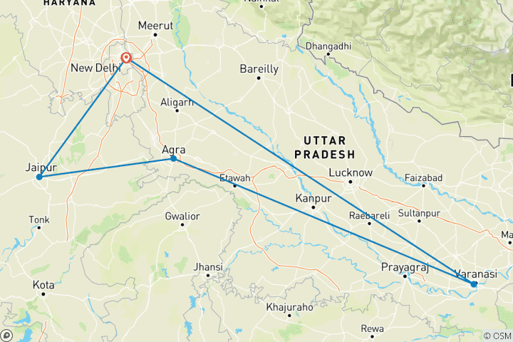 Mapa de Explora el Triángulo de Oro de la India y la sagrada Benarés