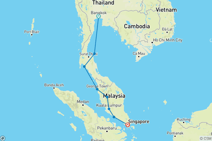 Map of Real Bangkok to Singapore (8 destinations)