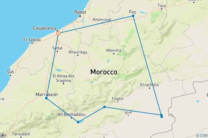 Kaart van Privé 6-daagse authentieke tour vanuit Casablanca