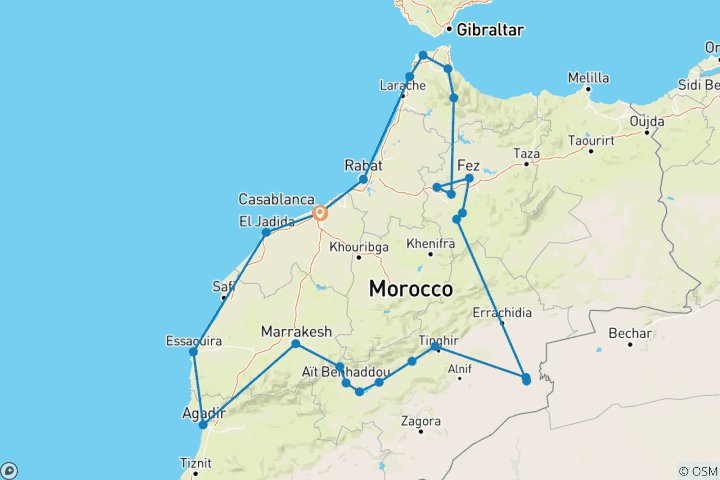 Map of Morocco Private 21 Days Grand Tour From Casablanca