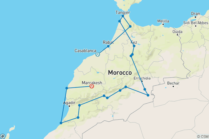 Carte du circuit Circuit de 17 jours au Maroc depuis Casablanca