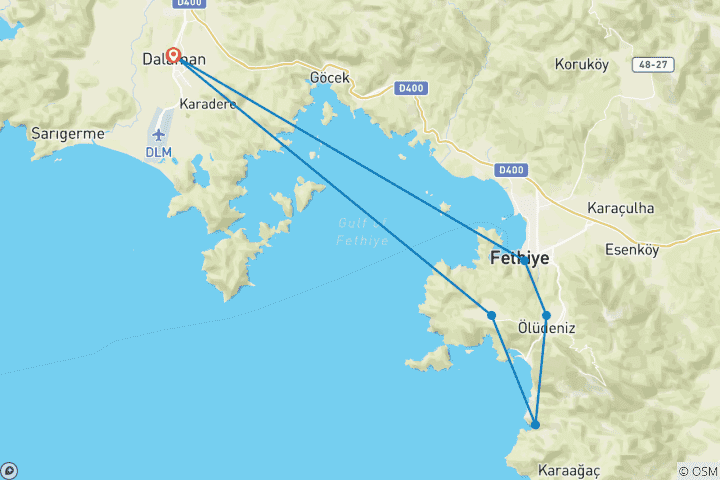 Map of 4 Days Western Lycian Way Hike Every Thursday