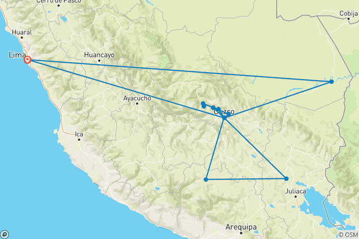 Map of Inca Trail & Amazon Adventure (18 destinations)