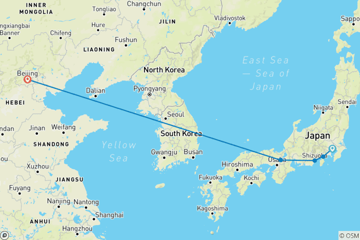 Carte du circuit 10 jours de découverte du Japon et de la Chine