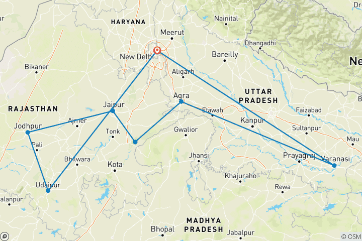 Mapa de Vacaciones mágicas en la India ¡¡¡Gira de lujo!!!