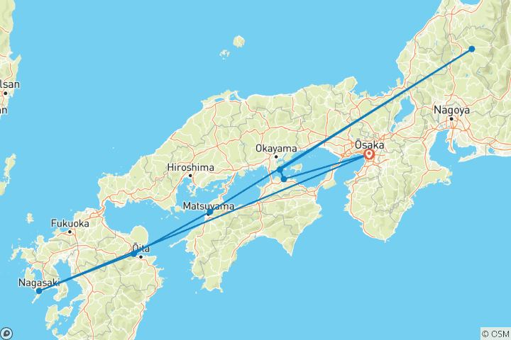 Map of Southern Japan Experience (8 destinations)