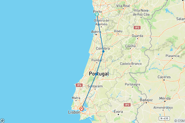 Carte du circuit Séjour à Porto et Lisbonne - 6 jours
