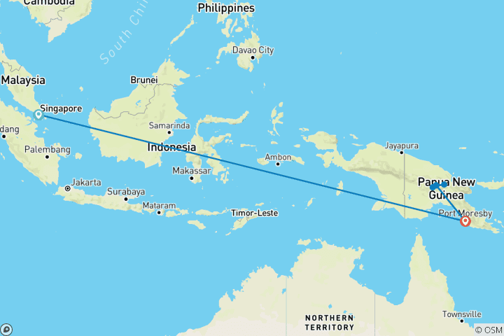 Map of South Sea Alpine: Mount Giluwe & Mount Wilhelm (from Singapore to Port Moresby)