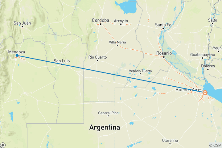 Carte du circuit 4 jours à Mendoza : Vin, cuisine et majesté des Andes