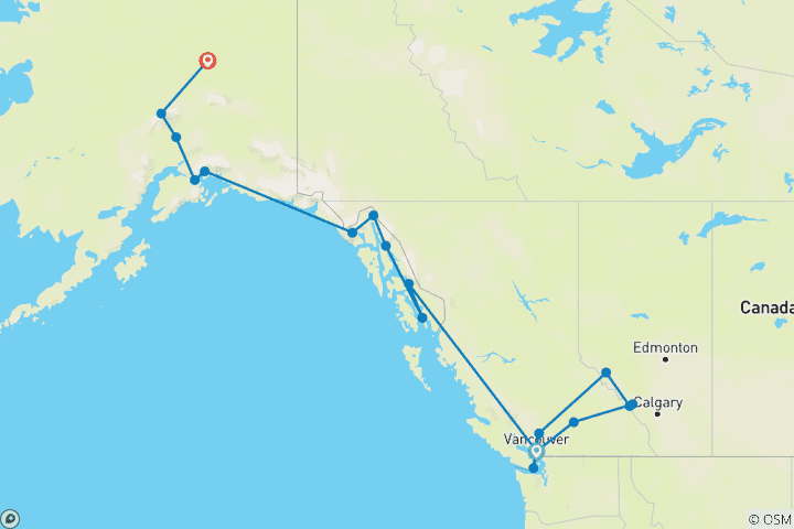 Map of Grand Canada & Alaska and Voyage of the Glaciers 2025 - 24 Days