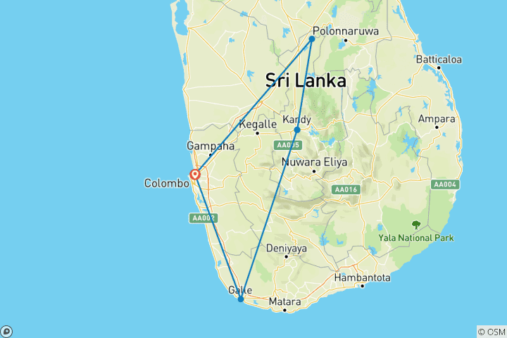 Carte du circuit Circuit classique au Sri Lanka 7 nuits et 8 jours