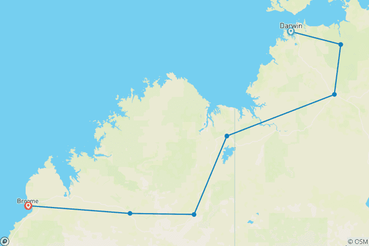 Map of Top End and Kimberley Spectacular 2025 - 13 Days (including Fitzroy Crossing)