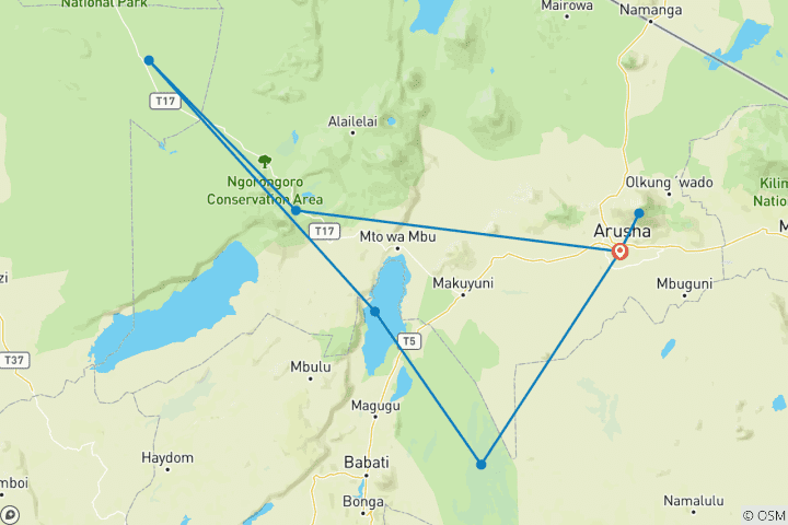 Karte von 10 Tage erschwingliche Abenteuer-Safari