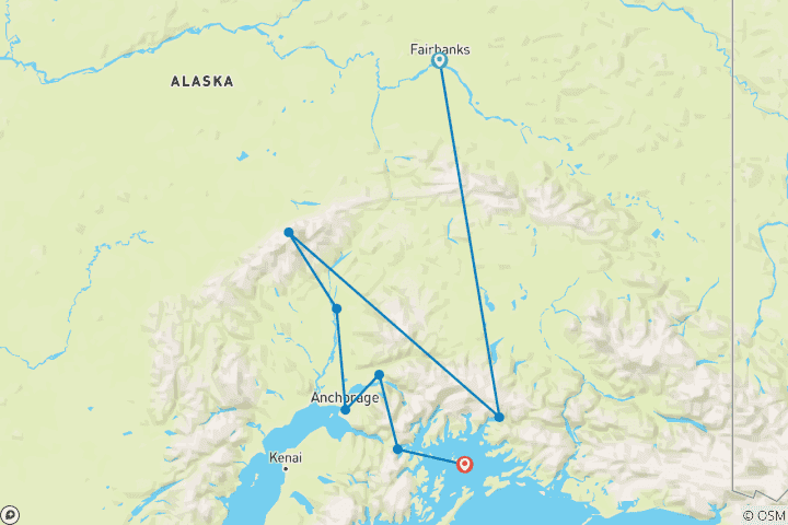 Carte du circuit Alaska : La dernière frontière de l'Amérique (de Fairbanks, AK à Anchorage, AK)