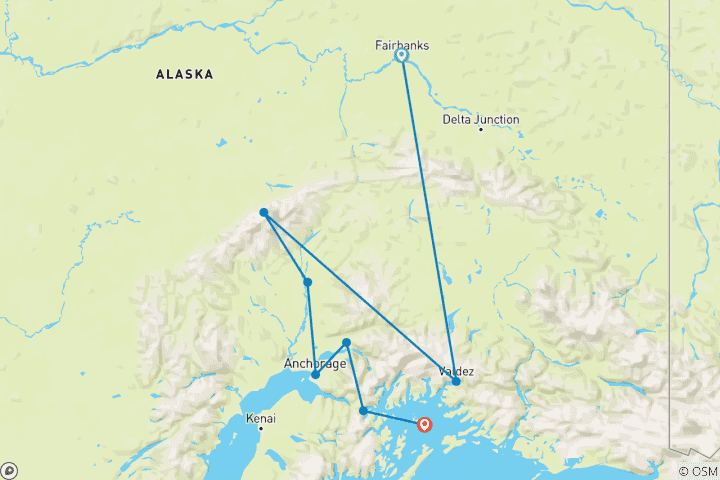 Map of Alaska: America's Last Frontier  (Fairbanks, AK to Anchorage, AK)