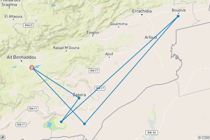 Karte von 8 Tage Trekking in der marokkanischen Wüste