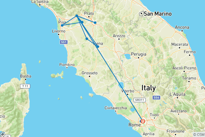 Mapa de Lo mejor de Roma y la Toscana - 9 días (13 destinations)