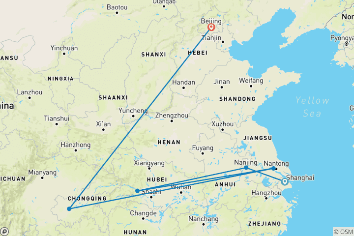 Map of Impressions of China Private Tour