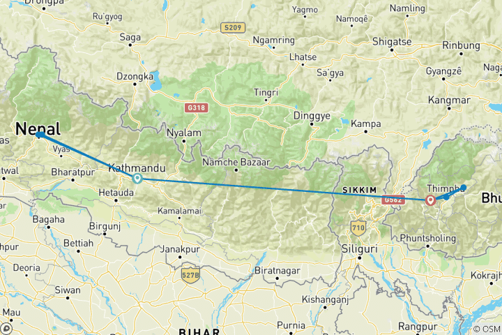 Map of Discover Nepal and Bhutan 10 Days