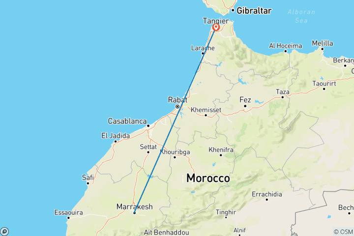 Map of Transfer from Marrakesh to Tanger Airport or city(Private)